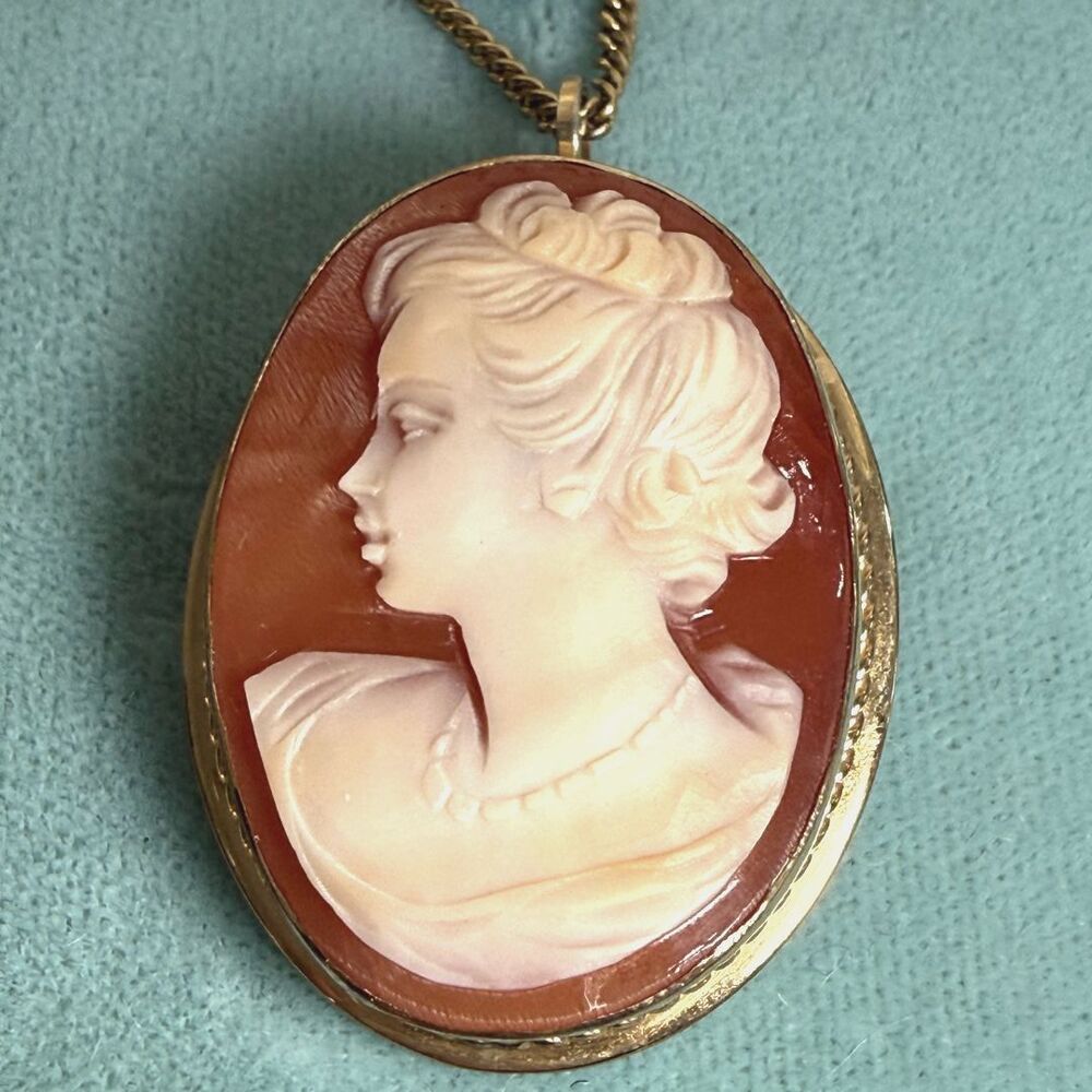 VTG Van Dell 12KT GF Carved Shell Cameo Brooch / Pendant W/Original Box Estate - Picture 2 of 16